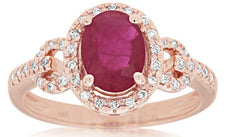 1.41CT DIAMOND & AAA RUBY 14KT ROSE GOLD OVAL & ROUND LOVE KNOT ENGAGEMENT RING