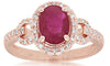 1.41CT DIAMOND & AAA RUBY 14KT ROSE GOLD OVAL & ROUND LOVE KNOT ENGAGEMENT RING