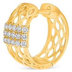 WIDE .44CT DIAMOND 14KT YELLOW GOLD MULTI ROW OPEN GEOMETRICAL HANGING EARRINGS