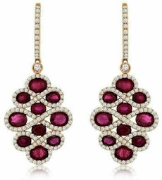 ESTATE LARGE 6.10CT DIAMOND & AAA RUBY 14KT ROSE GOLD 3D INFINITY LOVE EARRINGS