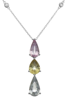 8.20CT DIAMOND & AAA MULTI COLOR SAPPHIRE 18KT WHITE GOLD 3 STONE LOVE NECKLACE