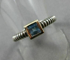 ESTATE .50CT AAA BLUE TOPAZ 925 SILVER & 14KT GOLD SQUARE SOLITAIRE RING #22033