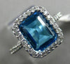 ESTATE WIDE 4.14CT DIAMOND & AAA BLUE TOPAZ 14KT WHITE GOLD HALO ENGAGEMENT RING