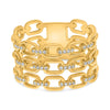 LARGE .13CT DIAMOND 14K YELLOW GOLD 3D MULTI OVAL LINK 3 ROW ANNIVERSARY RING