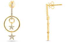 .17CT DIAMOND 14K YELLOW GOLD 3D CIRCLE OF LIFE DOUBLE STAR FUN HANGING EARRINGS
