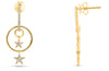 .17CT DIAMOND 14K YELLOW GOLD 3D CIRCLE OF LIFE DOUBLE STAR FUN HANGING EARRINGS