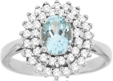 1.22CT DIAMOND & AAA AQUAMARINE 14K WHITE GOLD OVAL & ROUND HALO ENGAGEMENT RING