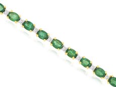5.80CT DIAMOND & AAA EMERALD 14KT 2 TONE GOLD 3D OVAL & ROUND ETERNITY BRACELET