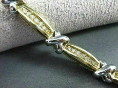 ESTATE 1.10CT DIAMOND 14KT WHITE & YELLOW GOLD "X" DESIGN LOVE BRACELET #15597