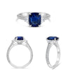 3.25CT DIAMOND & AAA SAPPHIRE PLATINUM 3D CUSHION SEMI ETERNITY ENGAGEMENT RING