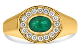 WIDE 1.07CT DIAMOND & AAA EMERALD 14KT YELLOW GOLD OVAL & ROUND BEZEL MEN'S RING
