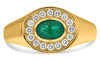 WIDE 1.07CT DIAMOND & AAA EMERALD 14KT YELLOW GOLD OVAL & ROUND BEZEL MEN'S RING
