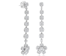 LARGE 5.05CT DIAMOND 18K WHITE GOLD ROUND MARQUISE & PEAR SHAPE HANGING EARRINGS