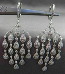 ESTATE LARGE 3.32CT DIAMOND 14KT WHITE GOLD FLOATING CHANDELIER DROP EARRINGS