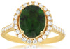 LARGE 3.2CT DIAMOND & AAA GREEN GARNET 14K YELLOW GOLD OVAL HALO ENGAGEMENT RING