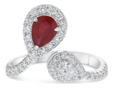 LARGE 1.33CT DIAMOND & AAA RUBY 14K WHITE GOLD PEAR SHAPE & ROUND SOLITAIRE RING