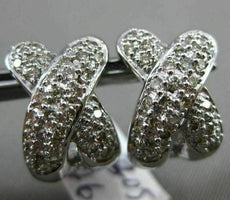 ESTATE .90CT DIAMOND 14KT WHITE GOLD 3D CRISS CROSS X LOVE HUGGIE EARRINGS