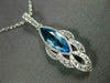 ESTATE 1.36CT DIAMOND & AAA BLUE TOPAZ 14KT WHITE GOLD 3D TEAR DROP LEAF PENDANT