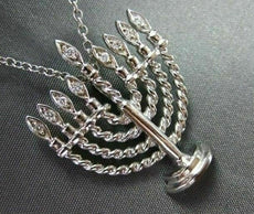 ANTIQUE .09CT DIAMOND 14KT WHITE GOLD 3D CLASSIC FILIGREE MENORAH PENDENT #2325