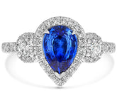 LARGE 2.20CT DIAMOND & AAA SAPPHIRE PLATINUM PEAR SHAPE 3 STONE ENGAGEMENT RING