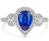 LARGE 2.20CT DIAMOND & AAA SAPPHIRE PLATINUM PEAR SHAPE 3 STONE ENGAGEMENT RING