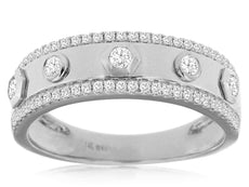 WIDE .34CT DIAMOND 14KT WHITE GOLD ETOILE 3 ROW UNISEX WEDDING ANNIVERSARY RING
