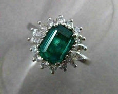 ANTIQUE 1.90CT DIAMOND & AAA COLOMBIAN EMERALD PLATINUM ENGAGEMENT RING #22258