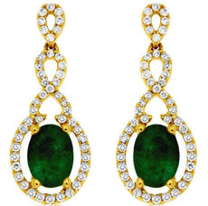 1.82CT DIAMOND & EMERALD 14KT YELLOW GOLD OVAL & ROUND INFINITY HANGING EARRINGS