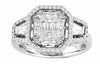 LARGE .90CT DIAMOND 18K WHITE GOLD ROUND & BAGUETTE OCTAGON HALO ENGAGEMENT RING