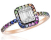 ESTATE .70CT DIAMOND & AAA MULTI COLOR SAPPHIRE 14K ROSE GOLD CLUSTER HALO RING
