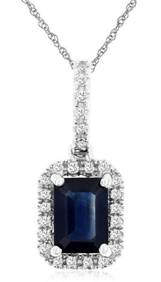 1.22CT DIAMOND AAA SAPPHIRE 14KT WHITE GOLD EMERALD CUT OCTAGON FLOATING PENDANT