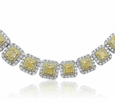 ESTATE LARGE 26.52CT WHITE & FANCY YELLOW DIAMOND 18KT 2 TONE GOLD HALO NECKLACE