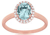 1.22CT DIAMOND & AAA AQUAMARINE 14KT ROSE GOLD OVAL & ROUND HALO ENGAGEMENT RING
