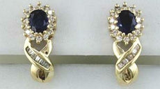 1.28CT DIAMOND & AAA SAPPHIRE 14KT YELLOW GOLD OVAL X CLIP ON HANGING EARRINGS