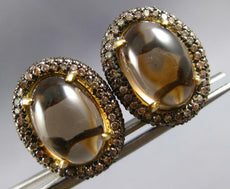 LARGE 3.5CT MOCHA DIAMOND & AAA SMOKY TOPAZ 18KT YELLOW GOLD 3D CLIP ON EARRINGS