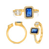 1.28CT DIAMOND & AAA SAPPHIRE 14K YELLOW GOLD EMERALD CUT SOLITAIRE TENSION RING