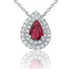 ESTATE .73CT DIAMOND & AAA RUBY 18K WHITE GOLD 3D TEAR DROP DOUBLE HALO NECKLACE