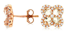 1.55CT DIAMOND & AAA MORGANITE 14K ROSE GOLD OVAL & ROUND 4 LEAF CLOVER EARRINGS