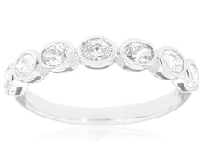 .63CT DIAMOND 14K WHITE GOLD OVAL CLASSIC 7 STONE BEZEL WEDDING ANNIVERSARY RING