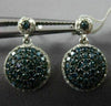 ESTATE .90CT WHITE & BLUE DIAMOND 14KT WHITE GOLD ROUND CLUSTER HANGING EARRINGS