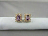 ESTATE RECTANGLE 3.5CT DIAMOND & AMETHYST 14K YELLOW GOLD EARRINGS