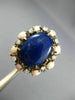 ESTATE LARGE .25CT DIAMOND AAA CORAL & LAPIS 14K YELLOW GOLD 3D OVAL FLOWER RING