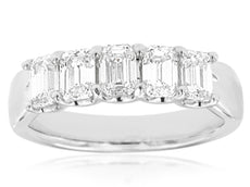 1.60CT DIAMOND 14KT WHITE GOLD EMERALD CUT 5 STONE SHARED PRONG ANNIVERSARY RING