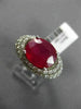 ESTATE LARGE 6.03CT DIAMOND & AAA OVAL RUBY 14KT WHITE GOLD HALO CURVED FUN RING