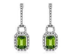 ESTATE 2.50CT DIAMOND & AAA PERIDOT 14KT WHITE GOLD SQUARE HALO HUGGIE EARRINGS