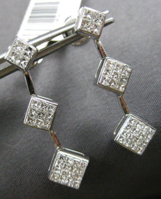 LARGE 1.0CT DIAMOND 18KT WHITE GOLD PRINCESS INVISIBLE GEOMETRICAL FUN EARRINGS