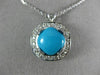 ANTIQUE .45CT DIAMOND & AAA TURQUOISE 14KT WHITE GOLD SQUARE HALO PENDANT #14800