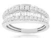 ESTATE WIDE .98CT DIAMOND 14K WHITE GOLD ROUND & BAGUETTE 3 ROW ANNIVERSARY RING