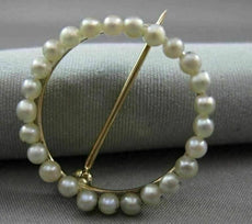 ANTIQUE 14KT YELLOW GOLD & NATURAL AAA SOUTH SEA PEARL CIRCLE OF LIFE PIN #22742
