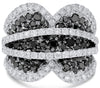 LARGE 3.97CT WHITE & BLACK DIAMOND 14KT WHITE GOLD 3D DOUBLE HEART INFINITY RING